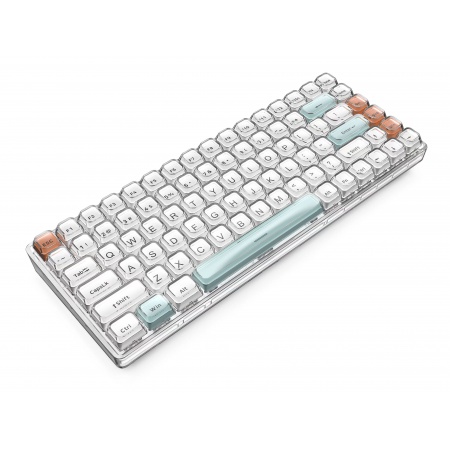 新盟水晶RF84RGB灯光白轴透明双层镂空白无线蓝牙三模机械键盘