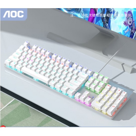 AOC GK410机械键盘 104键混光键盘金属面板 白色茶轴