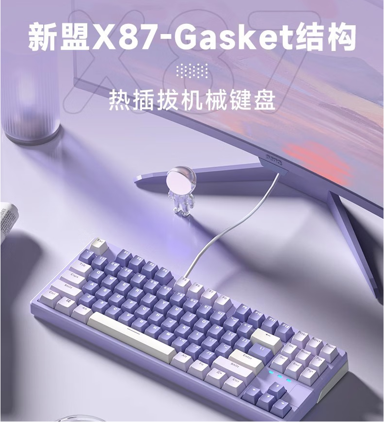 新盟（TECHNOLOGY）X87(熏衣草)三模键盘-RGB光-贴片座-盐白线性(白玉)轴