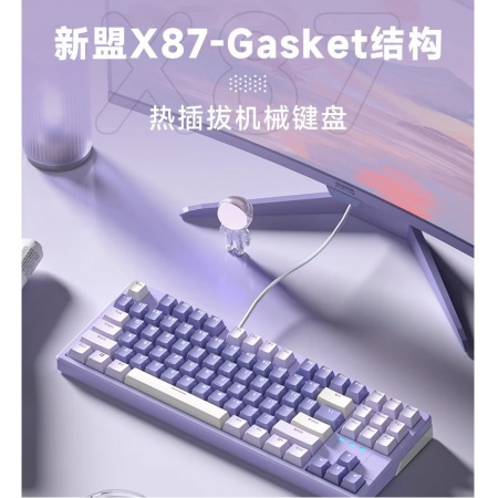 新盟（TECHNOLOGY）X87(熏衣草)三模键盘-RGB光-贴片座-盐白线性(白玉)轴