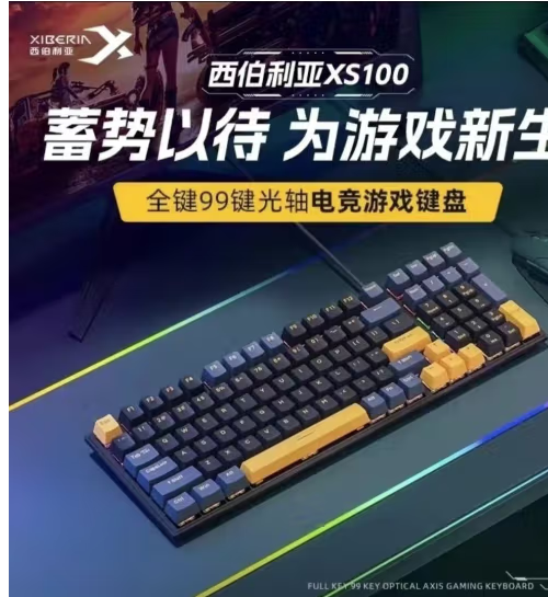 西伯利亚西伯利亚xs100光轴混光版网吧电竞游戏机械键盘有线电脑游戏专用 XS100光轴99键位 机甲黑 三拼