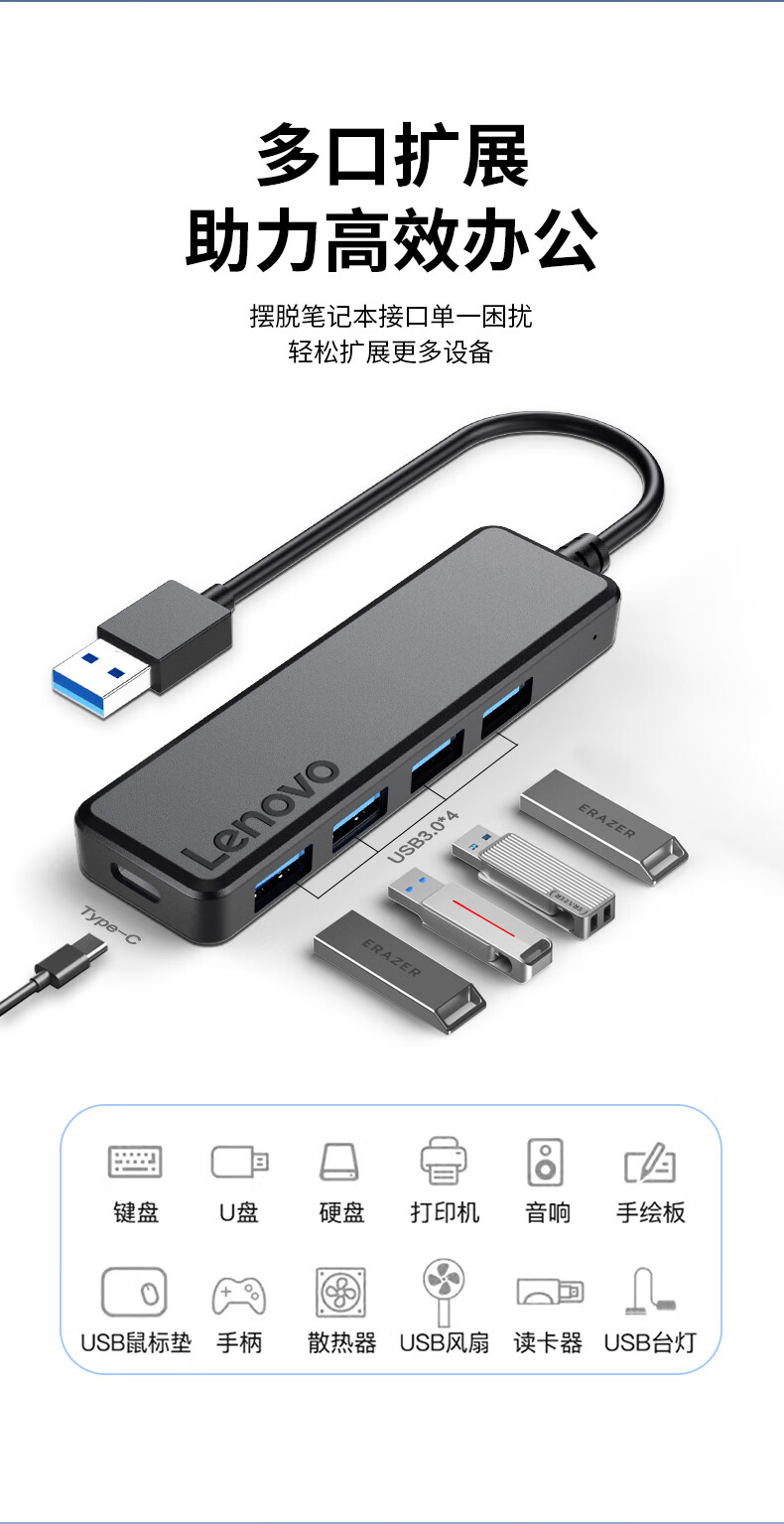 联想3.0E2-A04四口线长1米2HUB扩展坞